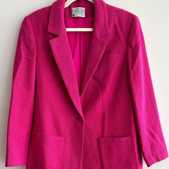 Pendleton Women's Fuchsia Wool Blazer, Bright Pink Jacket, Size Large - Picture 2 of 16